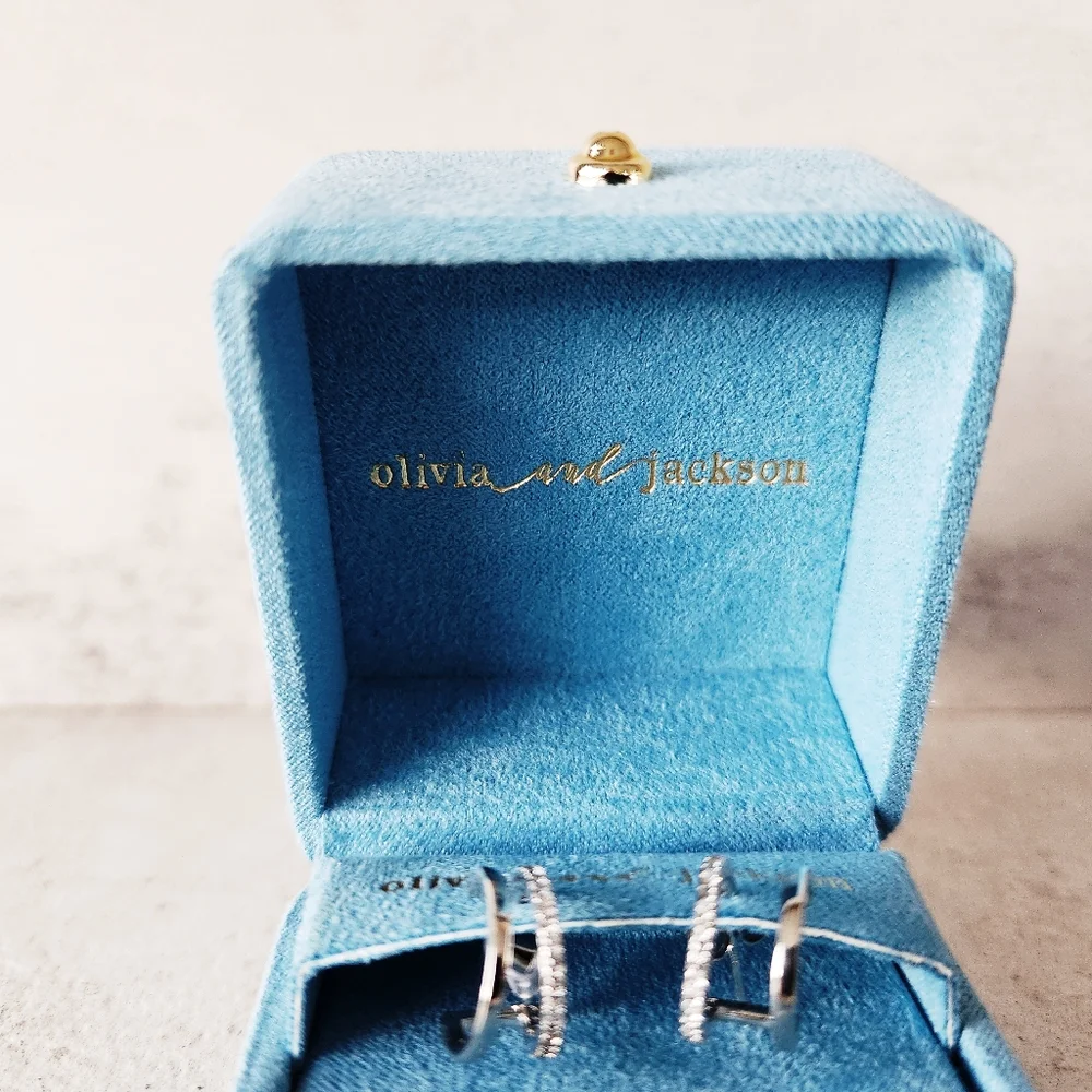 Olivia & Jackson NEW Sterling Silver Cubic Zirconia Double Hoop Huggie Earrings